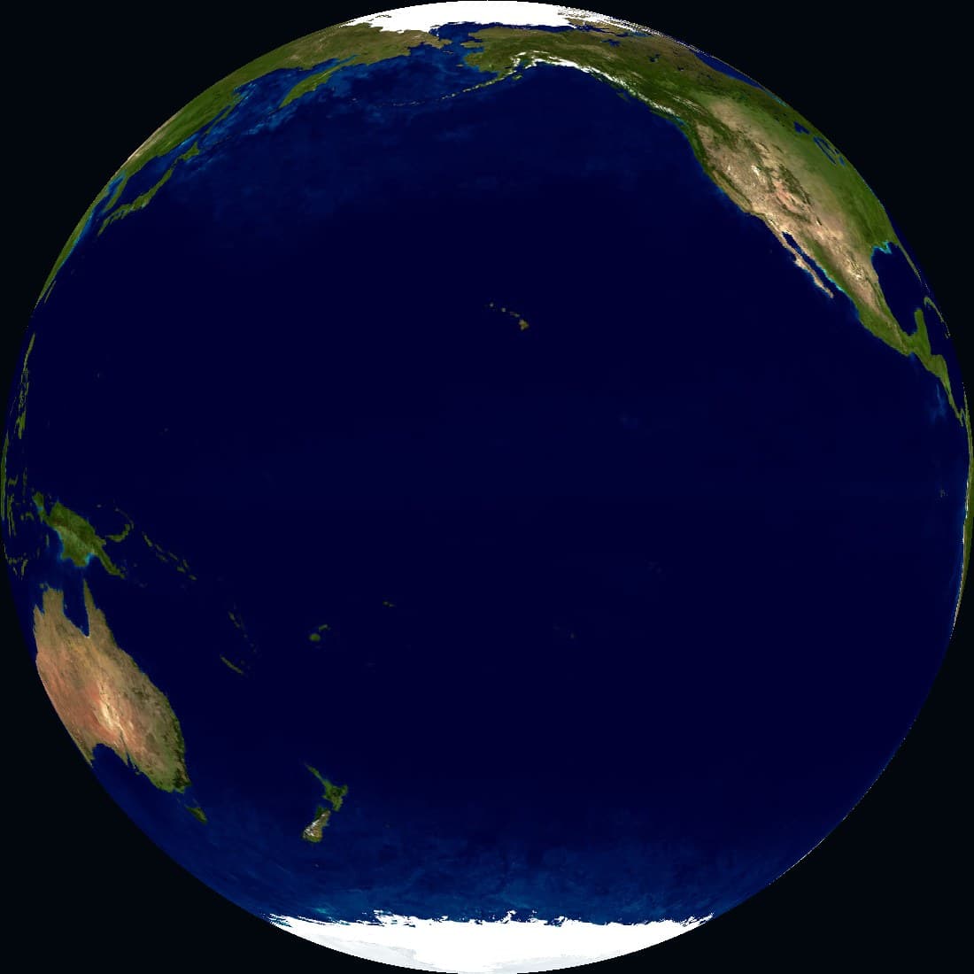 Earth seen from space, centered on the Pacific Ocean, which fills almost the entire visible hemisphere